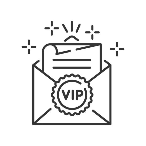 VIP invitation line black icon. Envelope with letter. Premium card for party. Button for web or mobile app. Editable stroke. — ストックベクタ