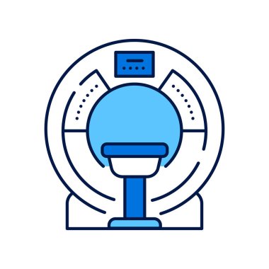 MRI cihazı hastane çizgisi renk simgesinde. Tıbbi ekipman ve sağlık hizmetleri kavramı.