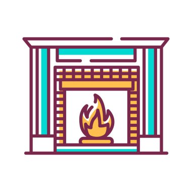 Şömine rengi simgesi. Tuğladan, taştan ya da metalden yapılmış yapı yangını kontrol altına almak için tasarlanmış. Web sayfası için rahatlatıcı ambians piktogramı için kullanılır. Ui Ux Gui tasarım elemanı. Düzenlenebilir vuruş.