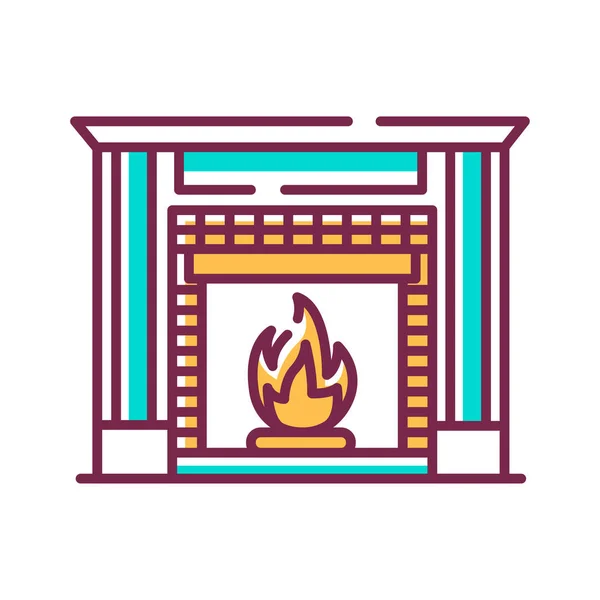 Fireplace color line icon. Structure made of brick, stone or metal designed to contain a fire. Used for the relaxing ambiance Pictogram for web page. UI UX GUI design element. Editable stroke. Stock Vector