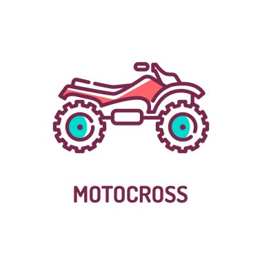 Beyaz arkaplanda motokros renk çizgisi simgesi. Olağanüstü bir spor. Otobanda motosiklet yarışı. Web sayfası için piktogram, mobil uygulama, tanıtım. Ui Ux Gui tasarım elemanı. Düzenlenebilir vuruş.
