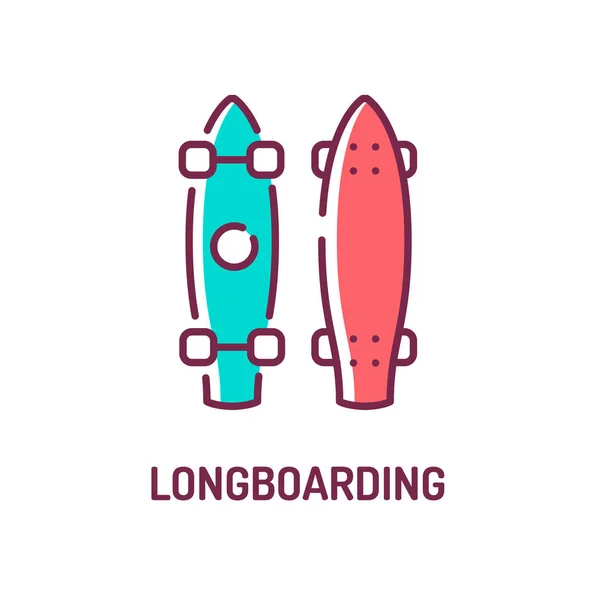 Ícone de linha de cores Longboarding. Desporto extremo. Pictograma para página web, aplicativo móvel, promo. UI UX GUI elemento de design. AVC editável . — Vetor de Stock