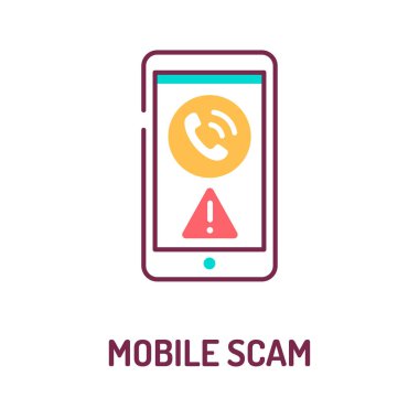 Beyaz arkaplanda mobil dolandırıcılık renk çizgisi simgesi. Bilinmeyen bir numaradan aranmış. Güvenliği ara. Web sayfası için piktogram, mobil uygulama, tanıtım. Ui Ux Gui tasarım elemanı. Düzenlenebilir vuruş.