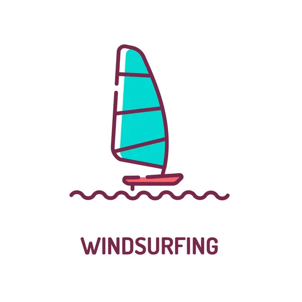 Ícone da linha de cores Windsurf. Desporto de águas superficiais. Combina elementos de surf e vela. Pictograma para página web, aplicativo móvel, promo. UI UX GUI elemento de design. AVC editável . — Vetor de Stock