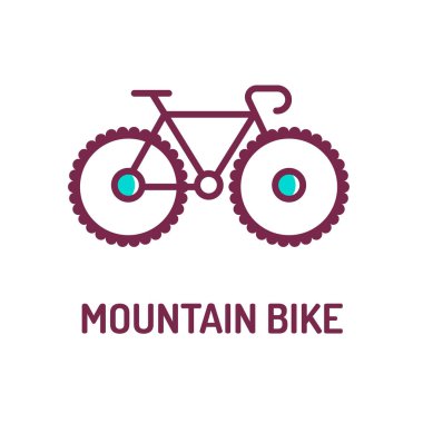 Dağ bisikleti renk çizgisi simgesi. MTB 'de. Off-road kayağı için tasarlanmış. Web sayfası için piktogram, mobil uygulama, tanıtım. Ui Ux Gui tasarım elemanı. Düzenlenebilir vuruş.