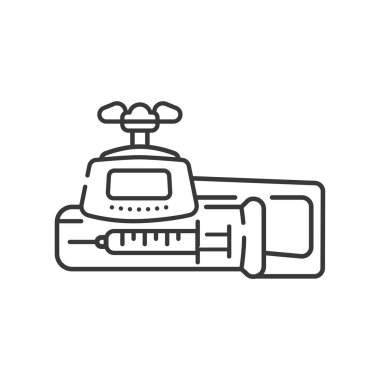 Şırınga pompası çizgisi simgesi. İnfüzyon cihazı konsepti. Yoğun terapi. Web sayfasını imzala, mobil uygulama. Vektör izole eleman. Düzenlenebilir vuruş.