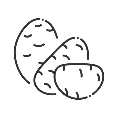 Patates siyah çizgi ikonu. Doğal sebze işareti. Sağlıklı, organik gıda konsepti. Yemek malzemesi. İnternet için piktogram, mobil uygulama, tanıtım. Ui Ux tasarım elemanı. Düzenlenebilir vuruş.