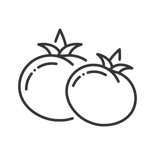 Ікона чорної лінії помідорів. Червоний знак помідора. Природна рослинність. Здорова органічна їжа. Готувати інгредієнт. Pictogram for web page, mobile app, promo. Ui Ux Gui design element. — стоковий вектор