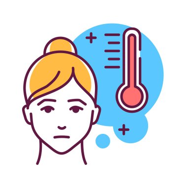 Yüksek ateş renk çizgisi simgesi. Grip belirtileri. Yüksek vücut ısısı. Enfeksiyonla savaşmaya yardımcı olur. Web sayfası için piktogram, mobil uygulama, tanıtım. Ui Ux Gui tasarım elemanı. Düzenlenebilir vuruş.