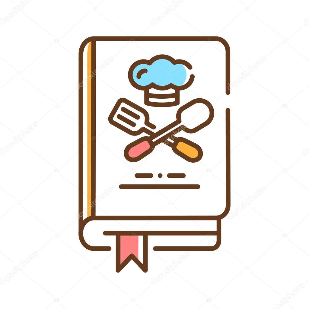 Culinary book color line icon. A kitchen reference containing recipes. Pictogram for web page, mobile app, promo. UI UX GUI design element. Editable stroke