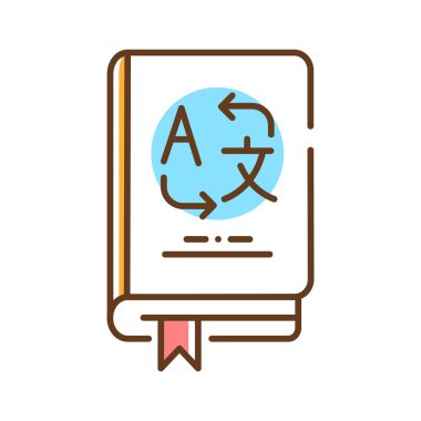 Sözcük dağarcığı renk çizgisi simgesi. Kelimeleri farklı dillerden çevir. Web sayfası için piktogram, mobil uygulama, tanıtım. Ui Ux Gui tasarım elemanı. Düzenlenebilir vuruş.