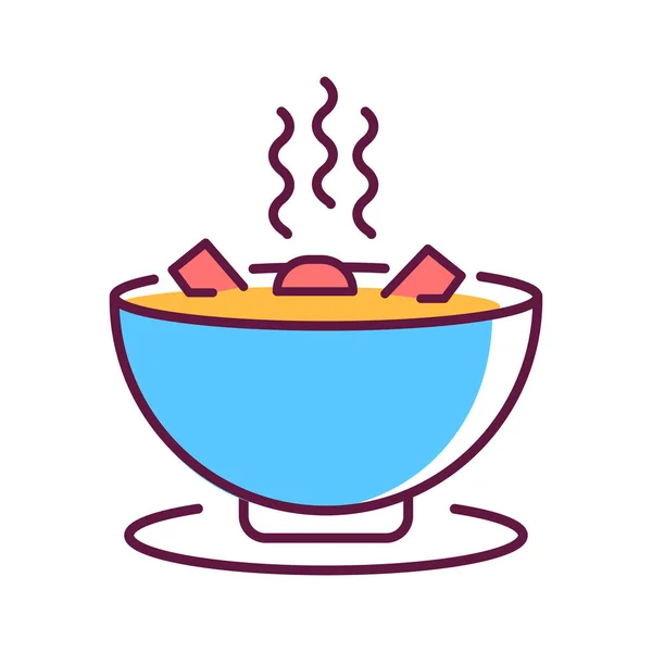 스팀,핫 한 점심 색깔의 아이콘 이 있는 스프 플레이트. 병 과싸우는데 도움이 되는 뜨거운 요리. 웹 페이지의 그림 문자, 모바일 앱, 프로 모. UI UX GUI 설계 요소. 발작을 일으키다. — 스톡 벡터