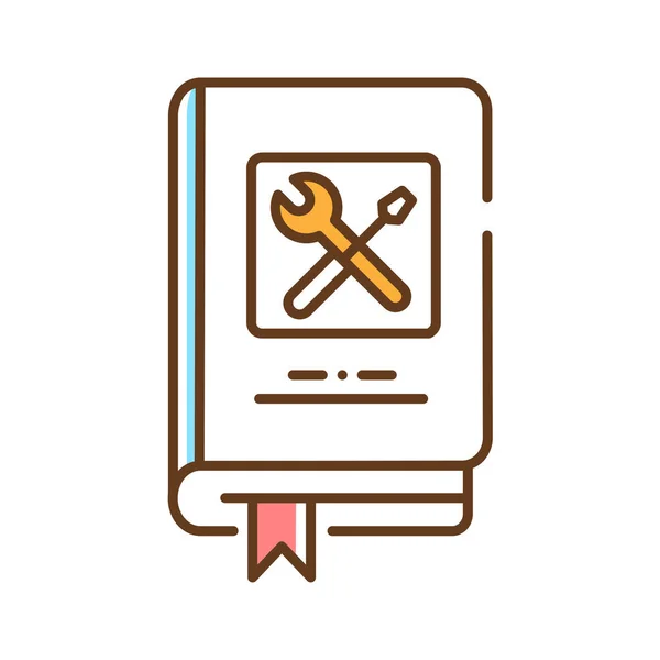 Techniek reparatie boek kleur lijn pictogram. Cursus over technische en reparatie kennis. Pictogram voor webpagina, mobiele app, promo. Ui Ux Gui design element. Aanpasbare beroerte. — Stockvector