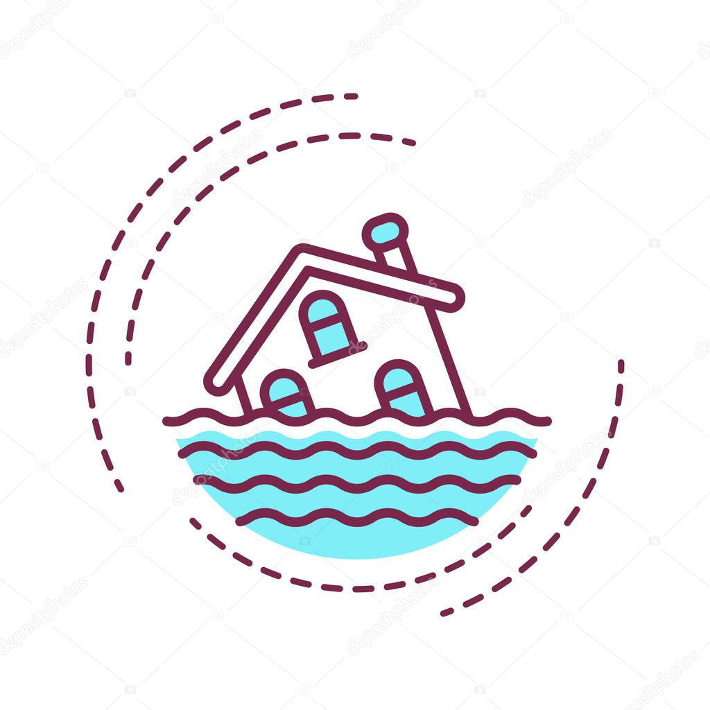 Flood color line icon. An overflow of water that submerges land that is usually dry. Pictogram for web page, mobile app, promo. UI UX GUI design element. Editable stroke.
