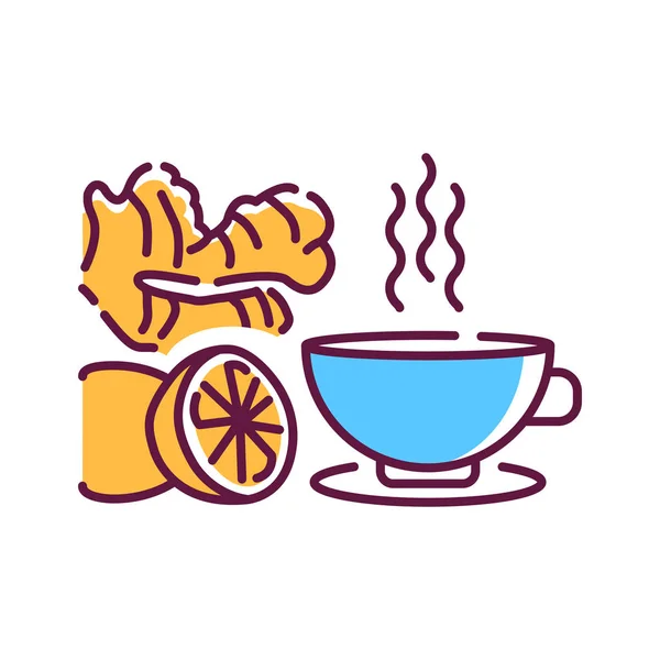 Чай з лимоном і імбирною кольоровою іконою. Вип'ємо, що допомагає видужати. Pictogram for web page, mobile app, promo. Розроблений Ui Ux Gui. Приємний інсульт — стоковий вектор