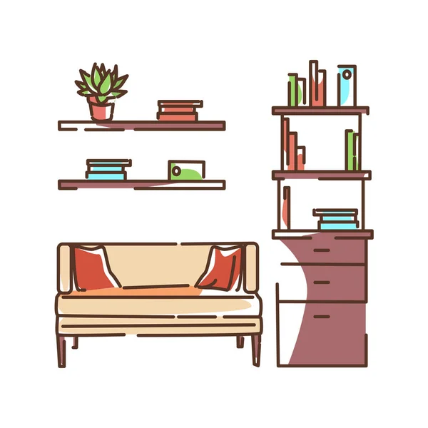 Living room interior color line icon. Design of a cozy room. Pictogram for web page, mobile app, promo. UI UX GUI design element. Editable stroke.