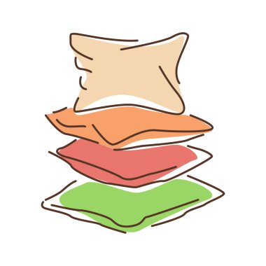 Yastıkların renk çizgisi simgesi. Rahatlık, terapi ya da dekorasyon için dinlenen bedenin desteği. Web sayfası için piktogram, mobil uygulama, tanıtım. Ui Ux Gui tasarım elemanı. Düzenlenebilir vuruş.