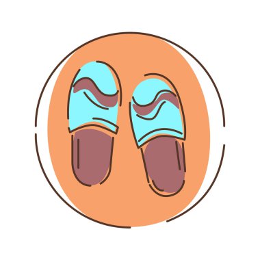 Terliklerin renk çizgisi simgesi. Hafif ayakkabılar giyip çıkarması kolay ve içeride giyilmesi amaçlanan ayakkabılar. Web sayfası için piktogram, mobil uygulama, tanıtım. Ui Ux Gui tasarım elemanı. Düzenlenebilir vuruş.