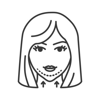 Mentoplasty siyah çizgi ikonu. Çenenin şeklini değiştir. Plastik yüz ameliyatı. Sarışın kadın kavramı. Web sitesi, mobil uygulama, afiş, sosyal medya için imza. Düzenlenebilir vuruş.