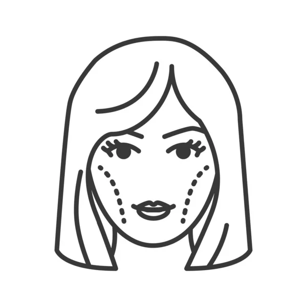 Augmentation des joues icône de ligne noire. Concept d'élévation des joues. Chirurgie esthétique du visage. Concept de femme blonde. Signez pour la page Web, l'application mobile, la bannière, les médias sociaux. Course modifiable . — Image vectorielle