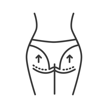 Popo kaldırma siyah çizgi simgesi. Düzeltme kadın figürü. Plastik vücut ameliyatı. Web sitesi, mobil uygulama, afiş, sosyal medya için imza. Düzenlenebilir vuruş.