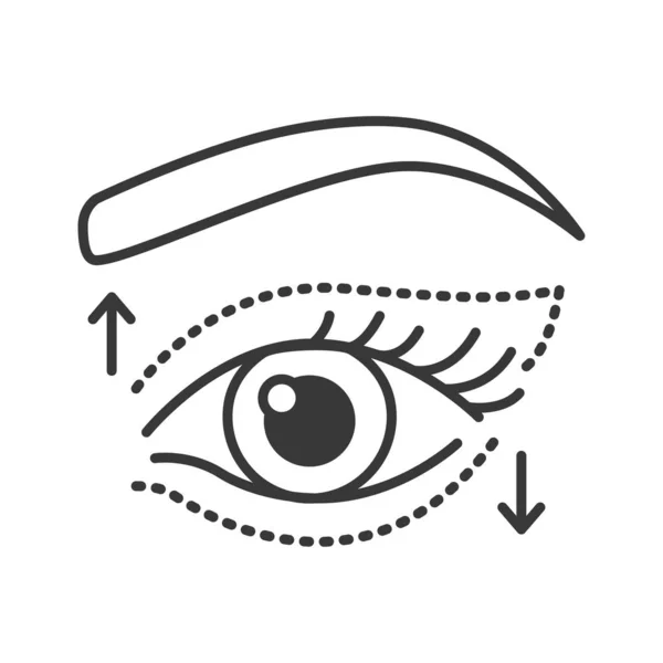 Blepharoplastiek zwart lijn pictogram. Ooglift teken. Oogvorm verandering cosmetische chirurgie. Blond vrouwenconcept. Teken voor webpagina, mobiele app, banner, sociale media. Aanpasbare beroerte. — Stockvector