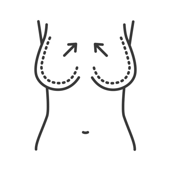 Icono de línea negra de reducción de pecho femenino. Cirugía plástica del cuerpo. Firma página web, aplicación móvil, banner, redes sociales. Carrera editable . — Vector de stock