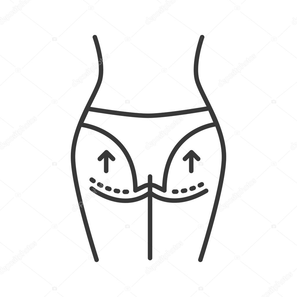 Buttock lift black line icon. Correction female figure. Plastic body surgery. Sign for web page, mobile app, banner, social media. Editable stroke.