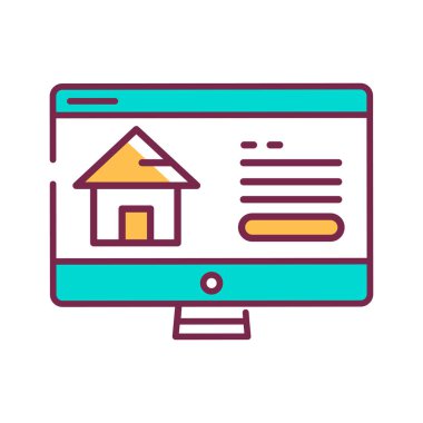Emlak sitesi renk çizgisi simgesi. Web sayfalarının merkezi. Gayrimenkul bilgileri. Web sayfası için piktogram, mobil uygulama, tanıtım. Ui Ux Gui tasarım elemanı. Düzenlenebilir vuruş.