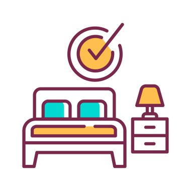 Yatak odası renk çizgisi simgesi. Daire rezervasyonu tabelası. Dinlen biraz. Web sayfası için piktogram, mobil uygulama, tanıtım. Ui Ux Gui tasarım elemanı. Düzenlenebilir vuruş.