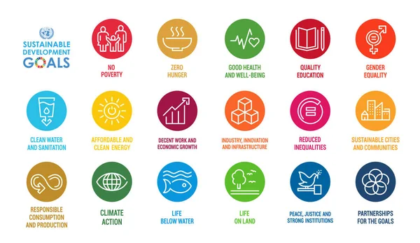 Kurumsal sosyal sorumluluk işareti. Sürdürülebilir Kalkınma Hedefleri illüstrasyonu. SDG işaretleri. Reklam, web, mobil uygulama, tanıtım için resim grafiği.