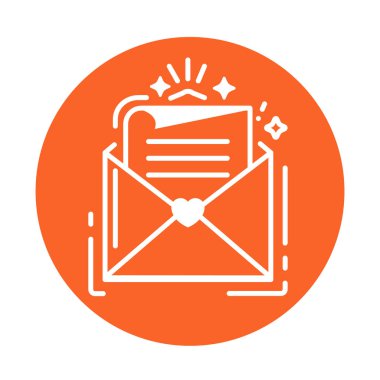 Harf satırı renk simgesiyle zarf. Düğün davetiyesi konsepti. Kutlama. Web sitesi, mobil uygulama, afiş, sosyal medya için imza. Pictogram Ui Ux ve Gui arayüzü. Vektör clipart, illüstrasyon.