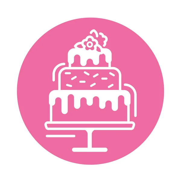 婚礼蛋糕甜点线图标。 甜蜜的礼物概念。 签署网页，移动应用，横幅，社交媒体。 Pictogram Ui Ux和Gui用户界面。 向量群，图解，模板。 可编辑笔划 — 图库矢量图片