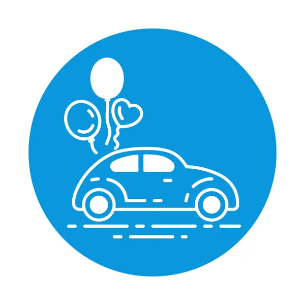 Ícone de linha de cor do carro casado. Cabriolet com balões. Assine para página web, aplicativo móvel, banner. Pictograma UI UX GUI elemento isolado. Vector clip art, modelo. AVC editável . — Vetor de Stock