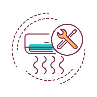 Klima kurulum renk çizgisi simgesi. Bağlanıyor ve klimayı kuruyor. Tamirci servisi. Web sayfası için piktogram, mobil uygulama, tanıtım. Ui Ux Gui tasarım elemanı. Düzenlenebilir vuruş.