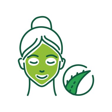 Aloe maske renk çizgisi simgesi. Tahriş olmuş ya da iltihaplanmış deri için rahatlatıcı, derin bir tedavi. Yüz derisi. Web sayfası için piktogram, mobil uygulama, tanıtım. Ui Ux Gui tasarım elemanı. Düzenlenebilir vuruş.