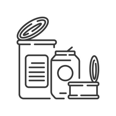 Teneke kutular geri dönüşümlü siyah çizgi simgesi. Atık geri dönüşümü. Çöp ayıklama. Sıfır israf yaşam tarzı. Çevre dostu. Web sayfasını imzala, uygulama. Ui Ux Gui tasarım elemanı. Düzenlenebilir vuruş.