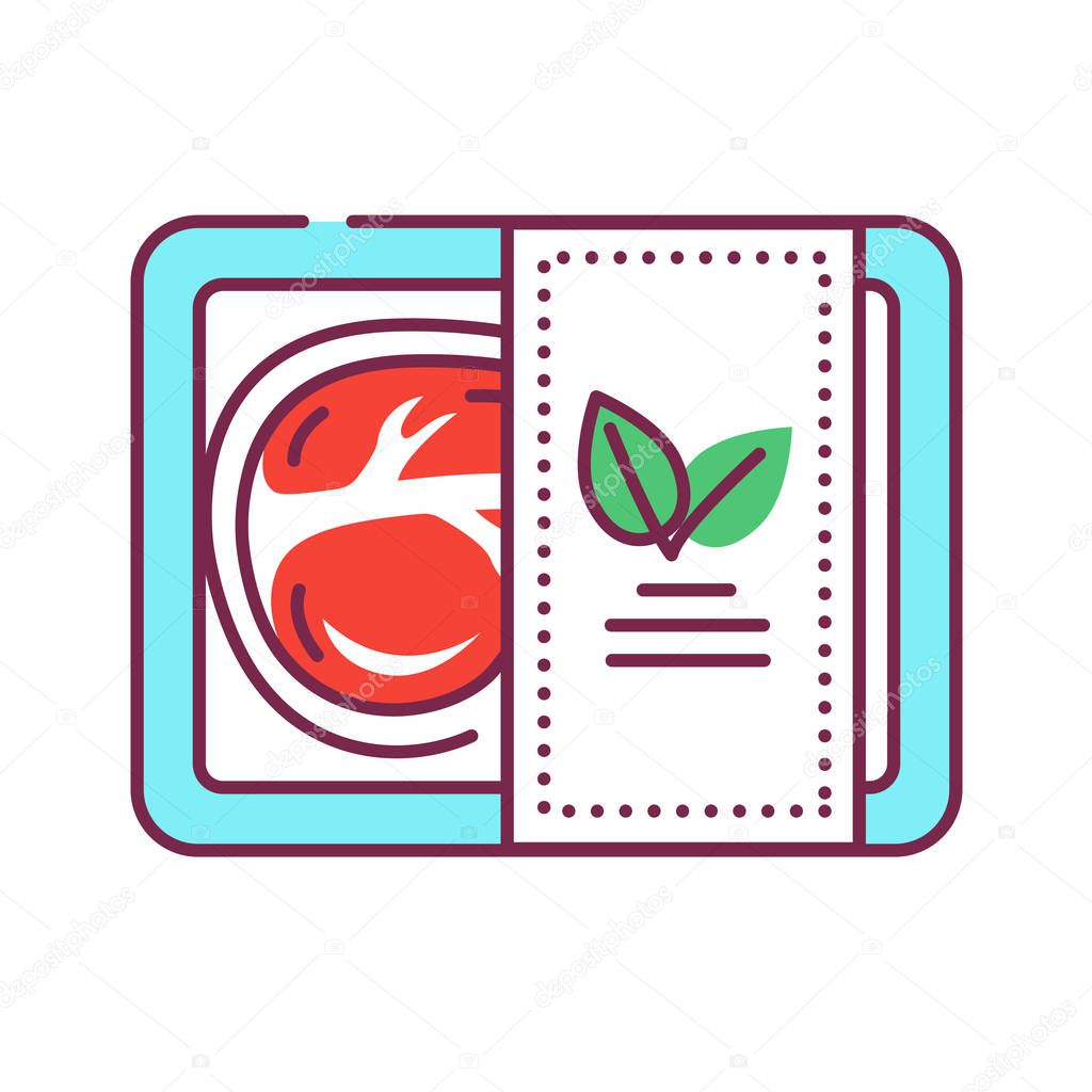 Plant-based meat in packaging color line icon. Packaged meat made from plants. Pictogram for web page, mobile app, promo. UI UX GUI design element. Editable stroke.