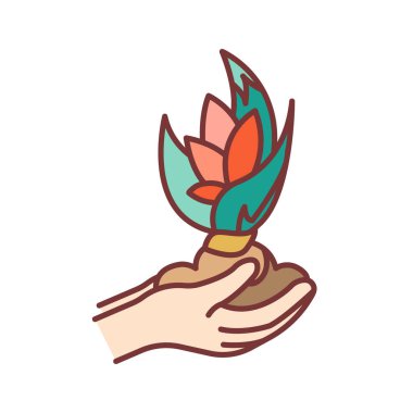 Bitki bakımı renk çizgisi simgesi. Bitki rotasyonu için karmaşık bakım prosedürleri. Web sayfası için piktogram, mobil uygulama, tanıtım. Ui Ux Gui tasarım elemanı. Düzenlenebilir vuruş.