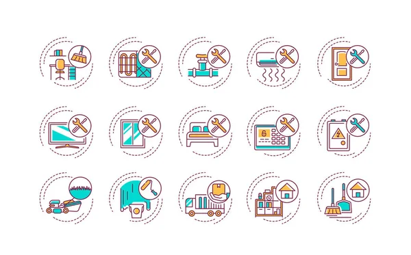 Handyman services color line icons set. Include repair work, maintenance work, are both interior and exterior. Handyman services. Pictogram for web page, mobile app, promo. Editable stroke. — Stock Vector