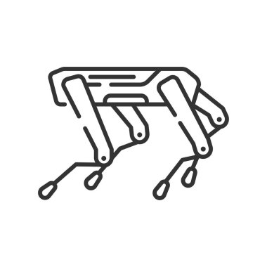 Benekli robot köpek siyah çizgi ikonu. Teknolojide yenilik. Endüstriyel algılama ve uzak operasyon gereklidir. Mini Robot muhafızı. Web sayfasını imzala, uygulama. Ui Ux Gui tasarım elemanı. Düzenlenebilir vuruş.