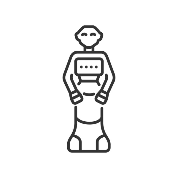 Icona della linea nera del robot sociale. Comunicazione con le persone nei luoghi pubblici. Innovazione tecnologica. Accedi alla pagina web, app. UI UX GUI elemento di design. Ictus modificabile . — Vettoriale Stock
