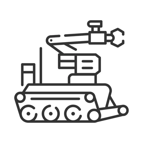 Στρατιωτικό ρομπότ μαύρη γραμμή εικονίδιο. Ρομπότ εξουδετέρωσης βομβών ή εκτοξευτήρας εκρηκτικών. Καινοτομία στην τεχνολογία. Υπογράψτε για την ιστοσελίδα, εφαρμογή. Ui Ux Gui σχεδιαστικό στοιχείο. Επεξεργάσιμη διαδρομή. — Διανυσματικό Αρχείο