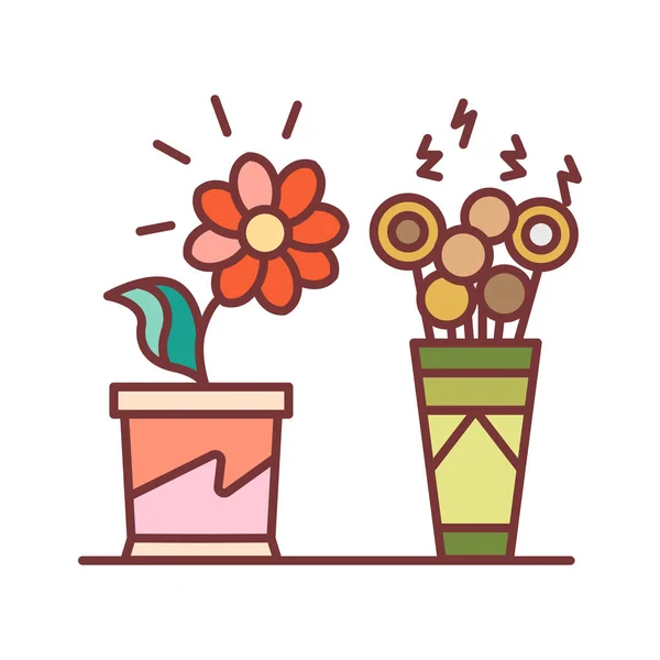 Living plants vs artificial color line icon. A real plant needs care. Artificial can live forever without care. Pictogram for web page, mobile app, promo. UI UX GUI design element. Editable stroke. — 스톡 벡터