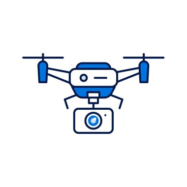 Kamera otomatik insansız kontrol renk çizgisi simgesine sahip İHA. Uçak aygıtı konsepti. Bir kuadkopterden kamera görüntüsü, yükseklikten çekim. Web sayfası, mobil uygulama, sosyal medya için imza.