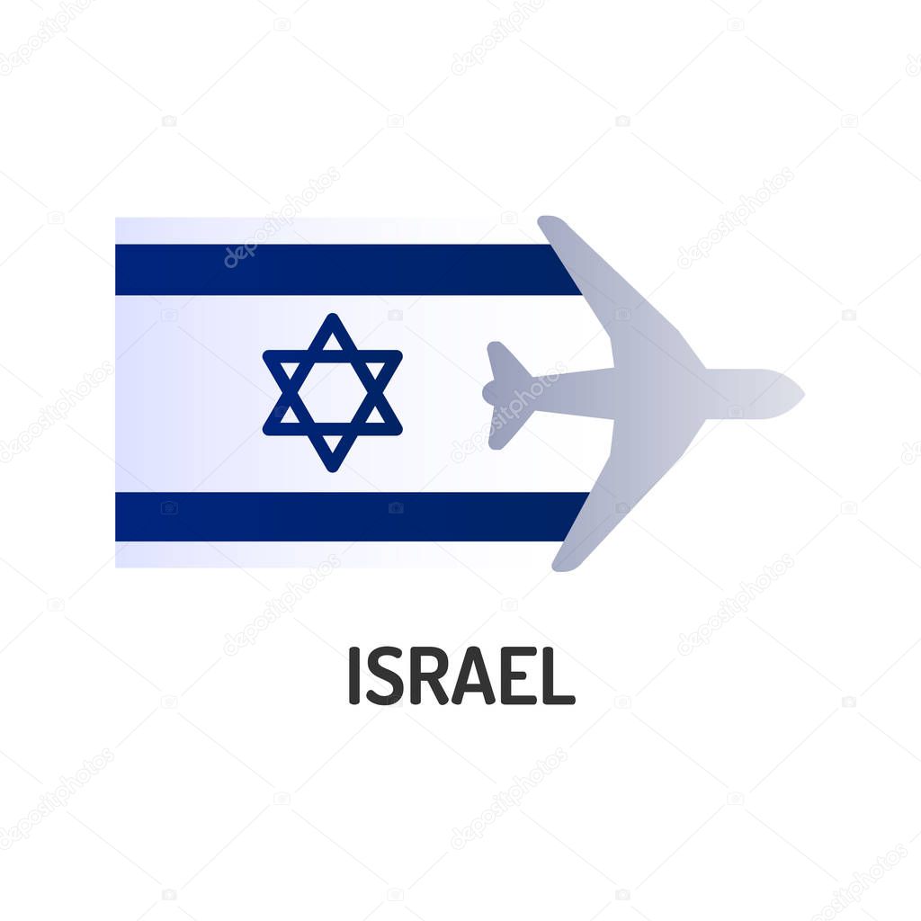 Flag of Israel color line icon. Airline network. International flights. Popular tourist destination. Pictogram for web page, mobile app, promo. UI UX GUI design element. Editable stroke.