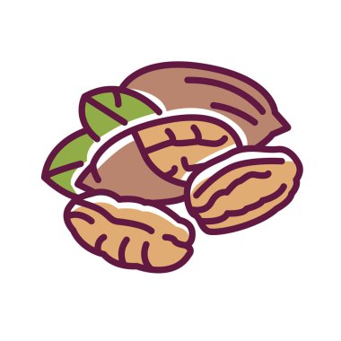 Ceviz rengi çizgi ikonu. Kabuklu ve yapraklı fındıklar. Web sayfası için piktogram, mobil uygulama, tanıtım. Ui Ux Gui tasarım elemanı. Düzenlenebilir vuruş.