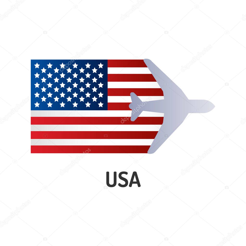 Flag of United States of America color line icon. State consists of 50 states. Airline network. International flights. Pictogram for web page, mobile app, promo. Editable stroke.