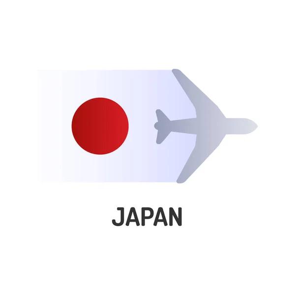 Flagga Japan färg linje ikon. Staten består av 50 stater. Flygbolagsnätverk. Internationella flyg. Populära turistmål. Piktogram för webbsida, mobilapp, promo. Redigerbar stroke — Stock vektor