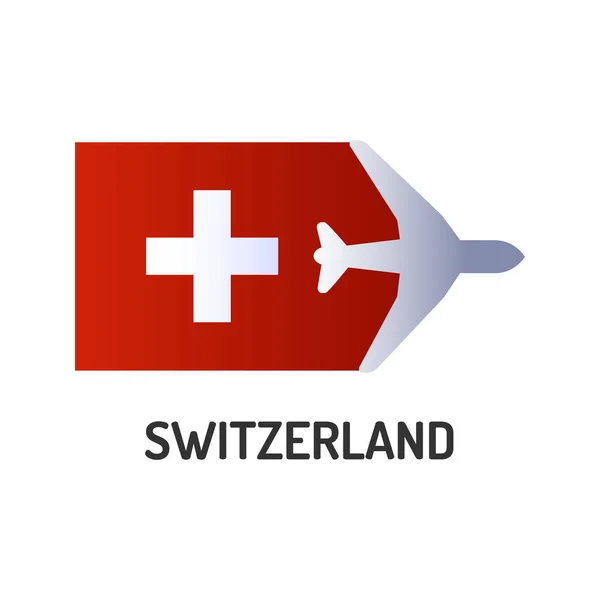 Flag of Switzerland color line icon. Stát se skládá z 50 států. Letecká síť. Mezinárodní lety. Oblíbená turistická destinace. Piktogram pro webovou stránku, mobilní aplikace, promo. Upravitelný tah. — Stockový vektor